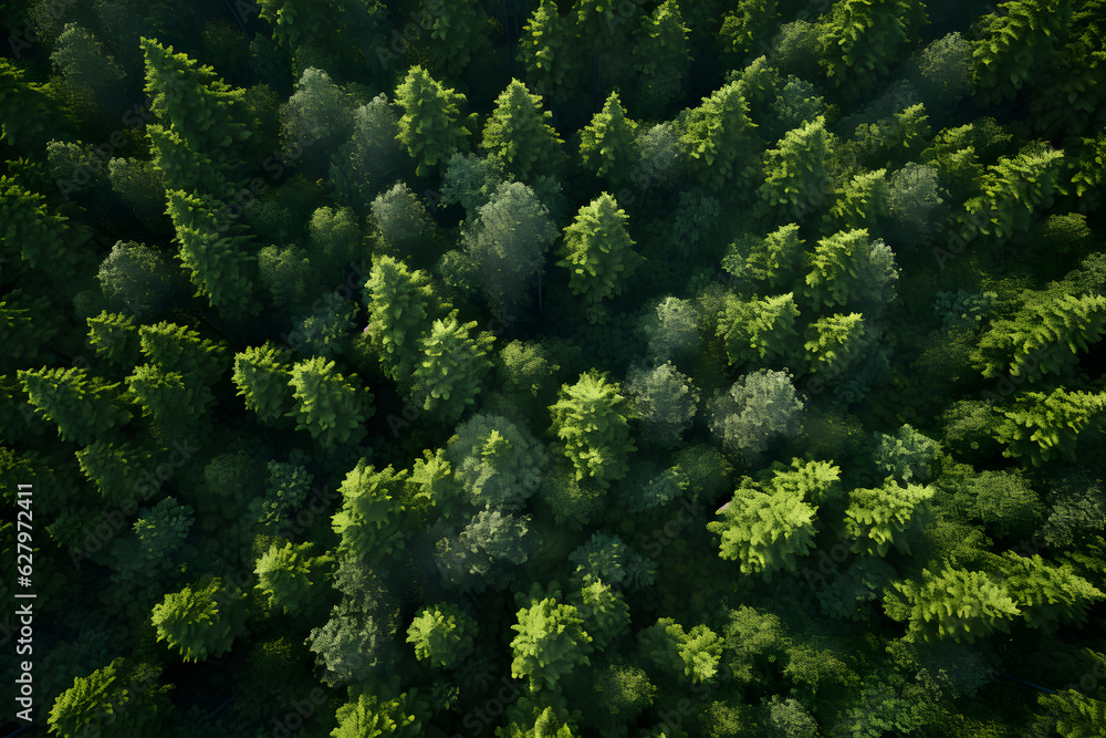 Aerial top view forest tree, Rainforest ecosystem and healthy environment concept and background, AI generate