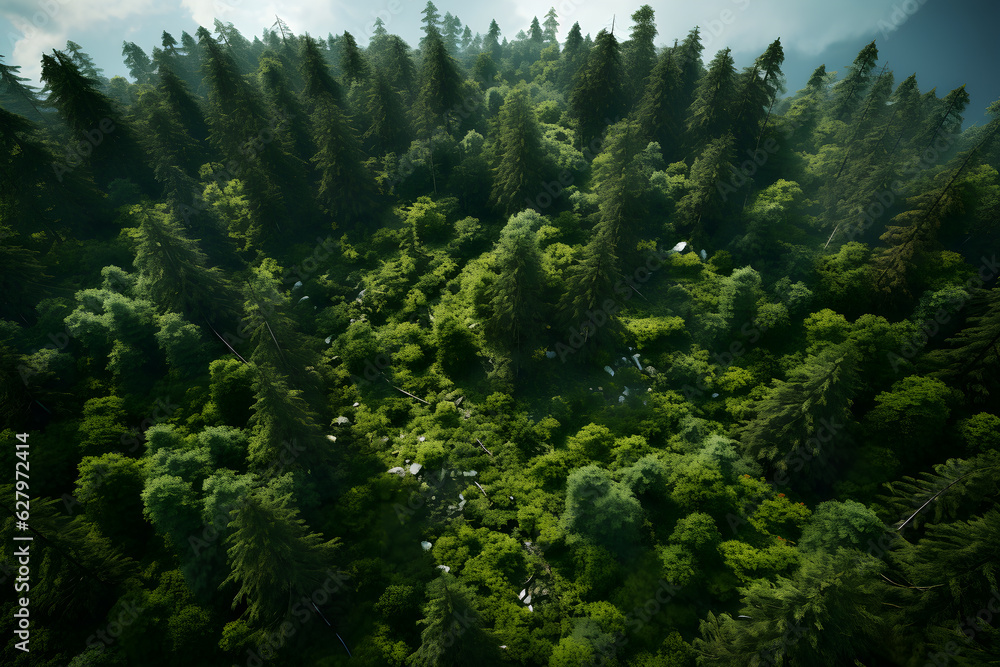 Aerial top view forest tree, Rainforest ecosystem and healthy environment concept and background, AI generate