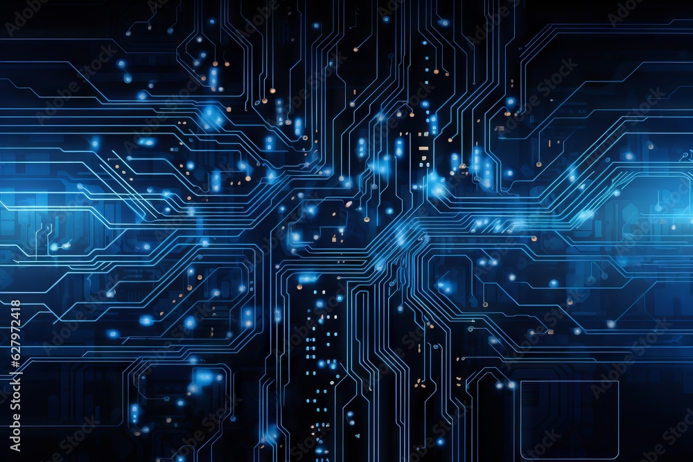 blue technology circuit board. blue network circuit technology. Generative AI blue technology circuit board. blue network circuit technology. Generative AI