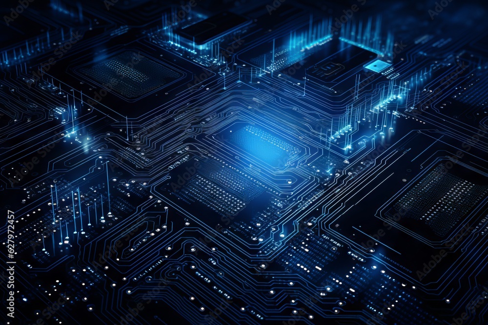 blue technology circuit board. blue network circuit technology. Generative AI