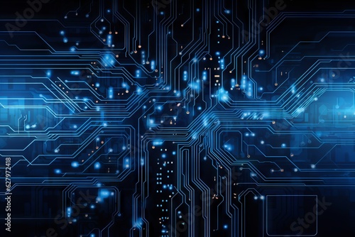 blue technology circuit board. blue network circuit technology. Generative AI