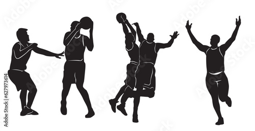 Vector silhouette of a male basketball player holding a ball  two basketball players silhouettes of a male sports player