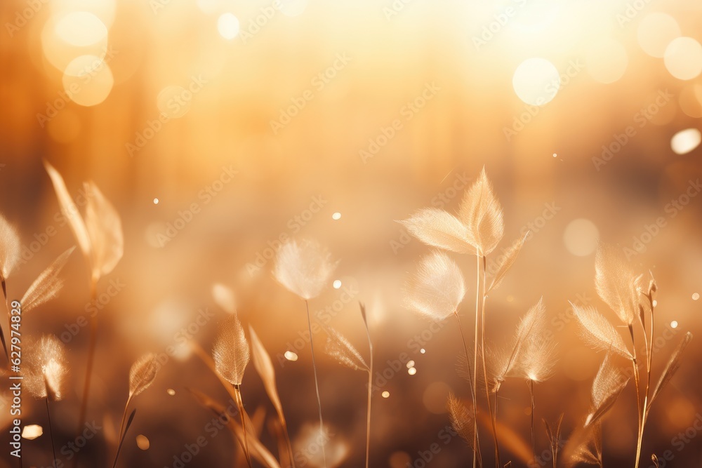 Fototapeta premium Abstract autumn bright light glittering bokeh blur background. Generative AI