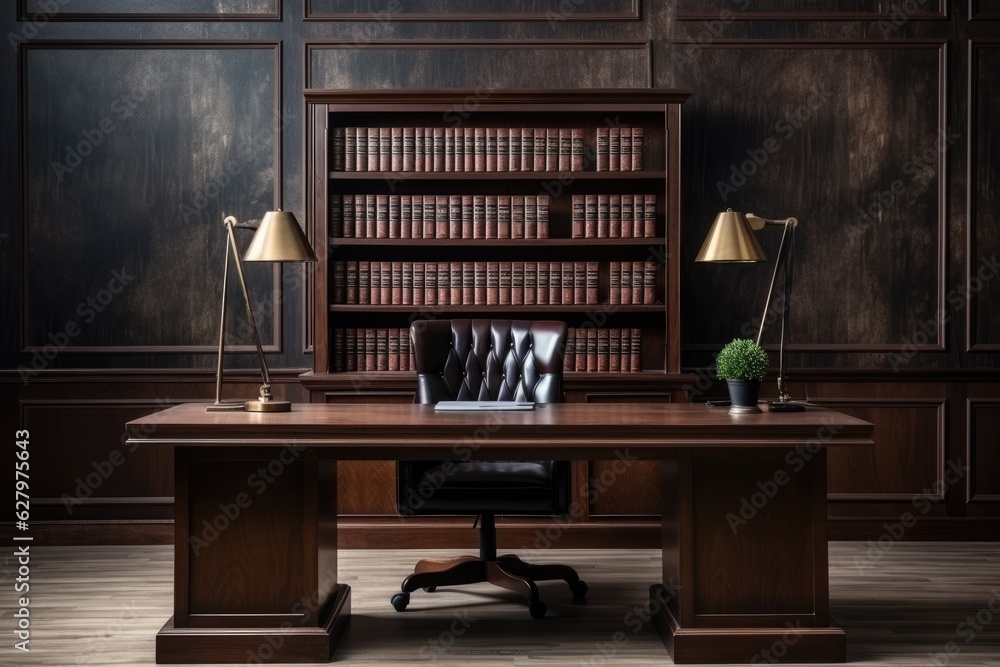 Front view Office desk with office tools, computer laptop on wood table