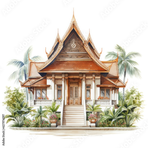 Wallpaper Mural Thai traditional house in flat style isolated on white background, Asia culture architecture concept. Torontodigital.ca