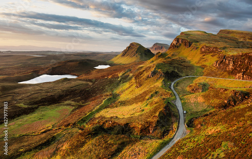 Scotland landscape - Mountain Panorama at The Quiraing on the Isle of Skye, Scotland, UK