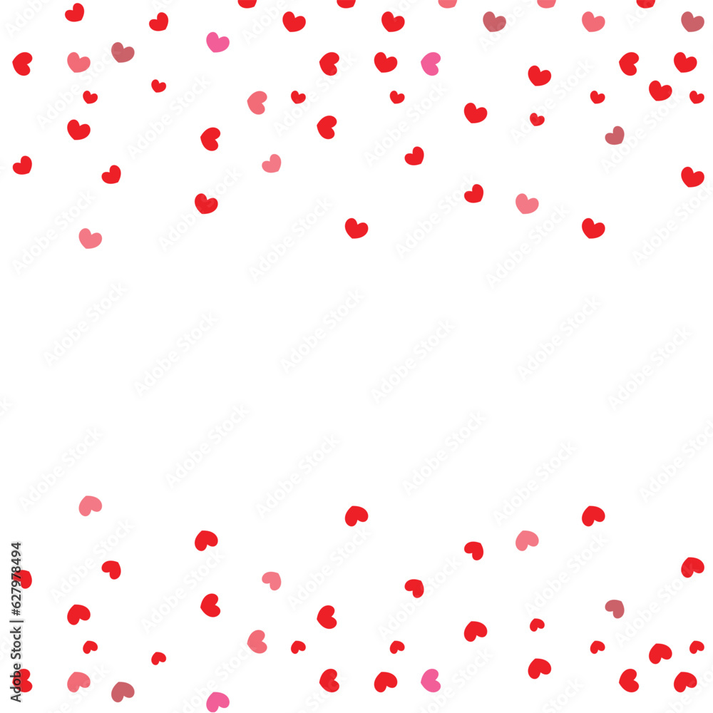 heart confetti of red falling hearts on a white background