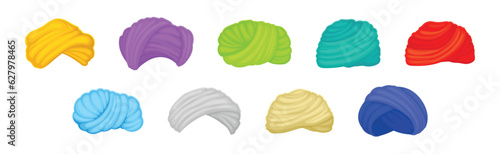 Indian and Arabic Turban as Traditional Headwear of Cloth Winding Vector Set