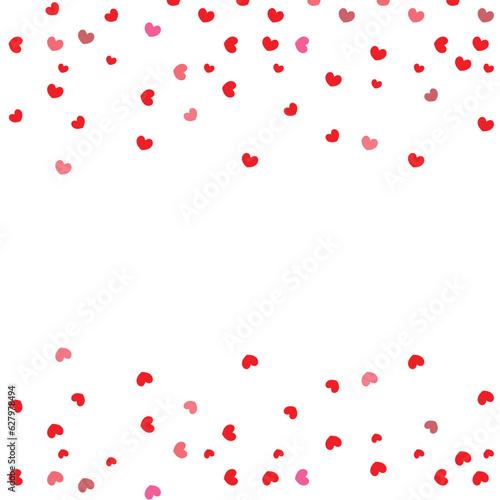 heart confetti of red falling hearts on a white background