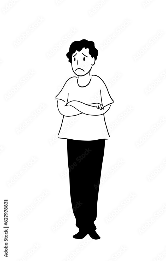 腕を組んで困り顔の男性の立ち絵 腕を組んで困り顔の男性の立ち絵