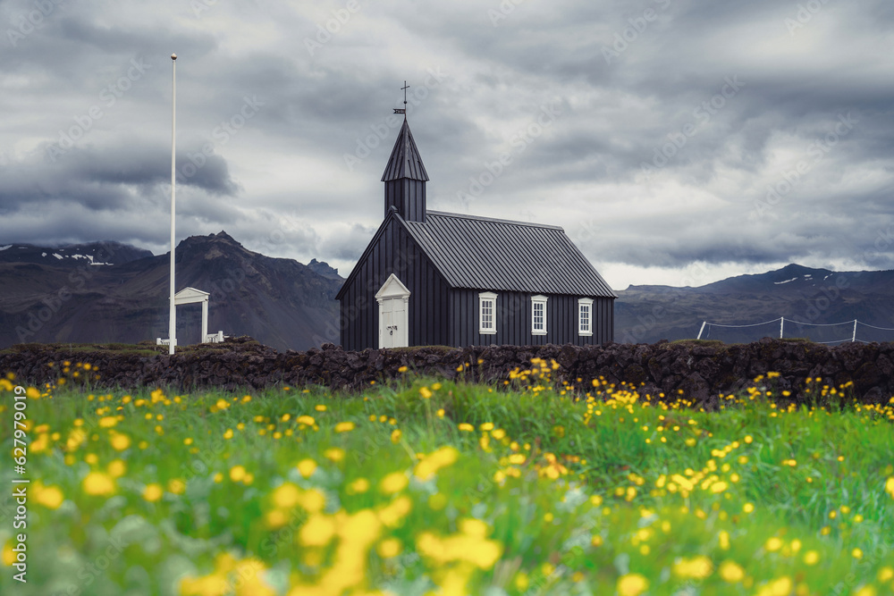 Budir Church or black church in summer season in Iceland
