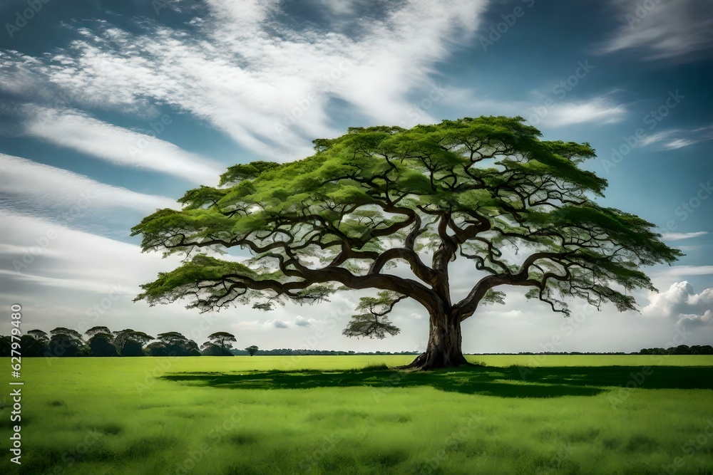A beautiful tree stands tall and proud in the middle of a vast field covered with lush green grass generative ai technology
A beautiful tree stands tall and proud in the middle of a vast field covered with lush green grass generative ai technology