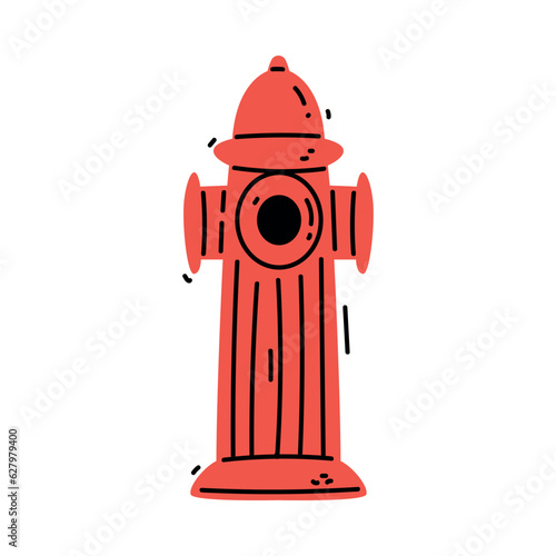 Red Water Hydrant or Fireplug with Valve as Firefighting Equipment Vector Illustration