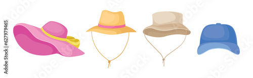 Colorful Wide-brimmed Felt or Cloth Hat Vector Set