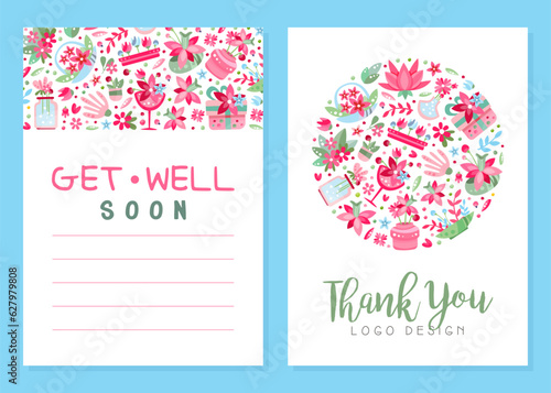 Pink Flower Greeting Card Design with Flora Blossom Vector Template