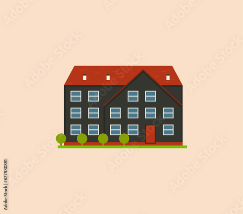 House or apartments. Family american townhouse. Neighborhood with cozy homes. Traditional Modern cottage for infographics or application interface. Building vector illustration. Flat style