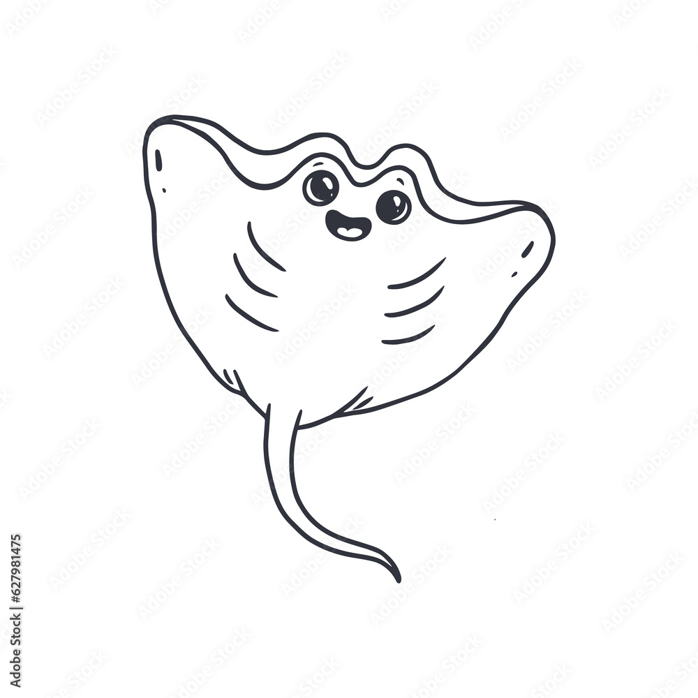 Cartoon stingray isolated on white. Coloring. Cartoon stingray isolated on white. Coloring.