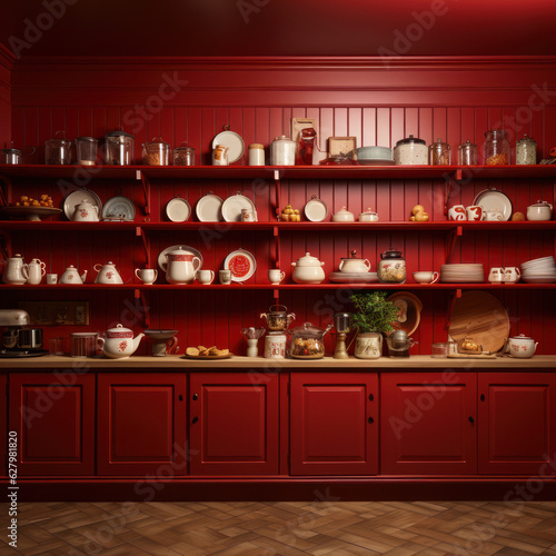 Deep red background kitchen scene modern culinary 