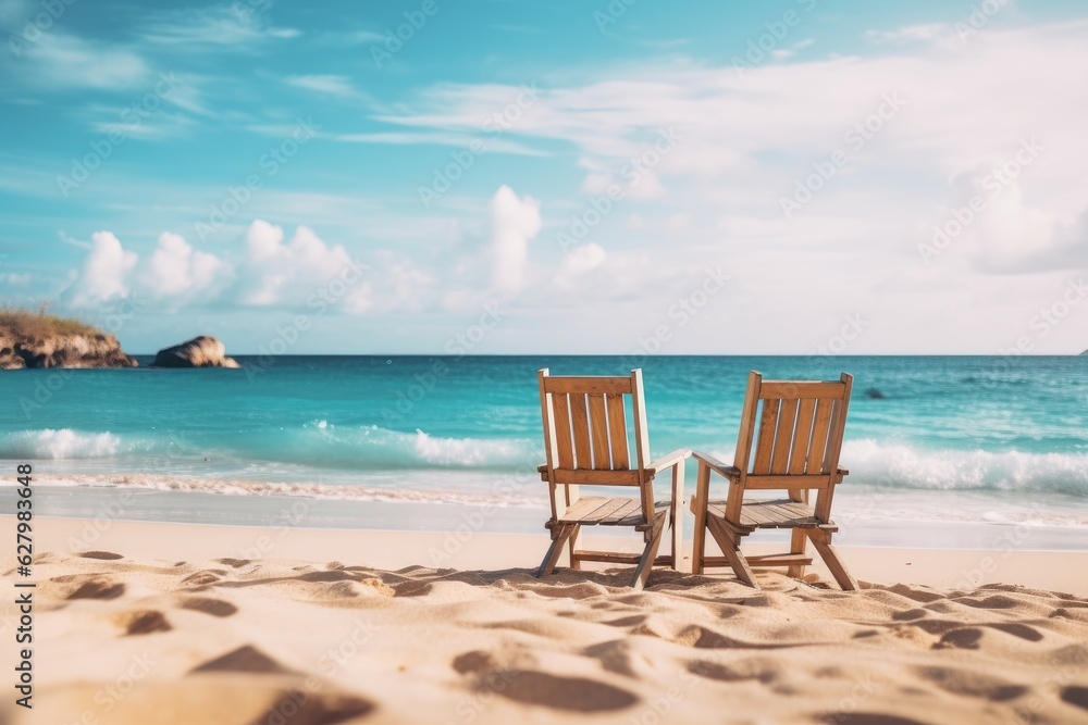 Chairs sand beach. Generate Ai