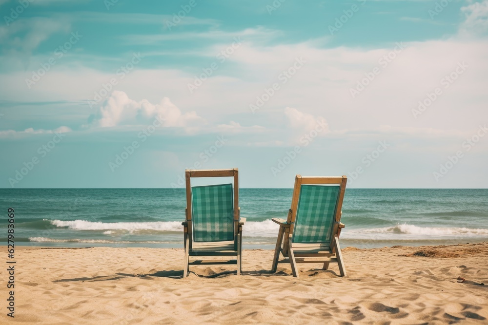 Chairs sand beach relax. Generate Ai Chairs sand beach relax. Generate Ai
