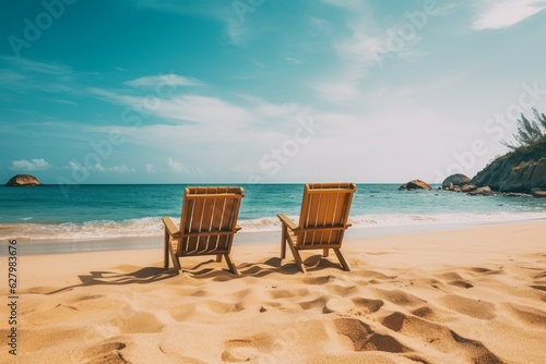 Chairs sand beach couple. Generate Ai © nsit0108