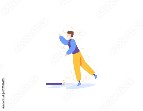 A man got electrocuted because he stepped on a puddle of water with electricity. was electrocuted from touching water. people electrocuted. accidents and incidents. flat illustration design. vector 