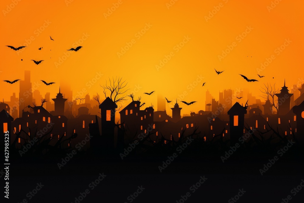 Naklejka premium City panorama halloween view. Generate Ai