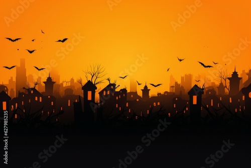 City panorama halloween view. Generate Ai