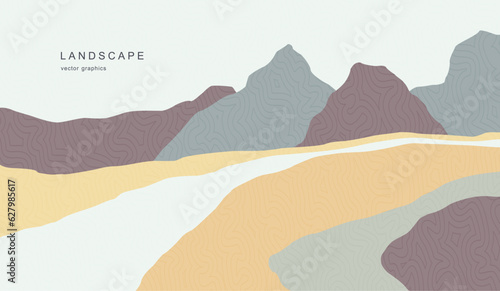 Modern landscape in a minimalist style. Contemporary aesthetic poster. Vector poster