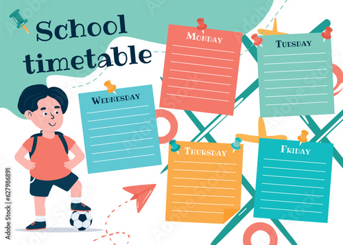 Bright school timetable. Vector illustration.
