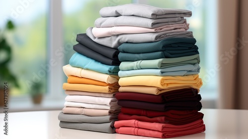 A stack of clothes on the indoor table