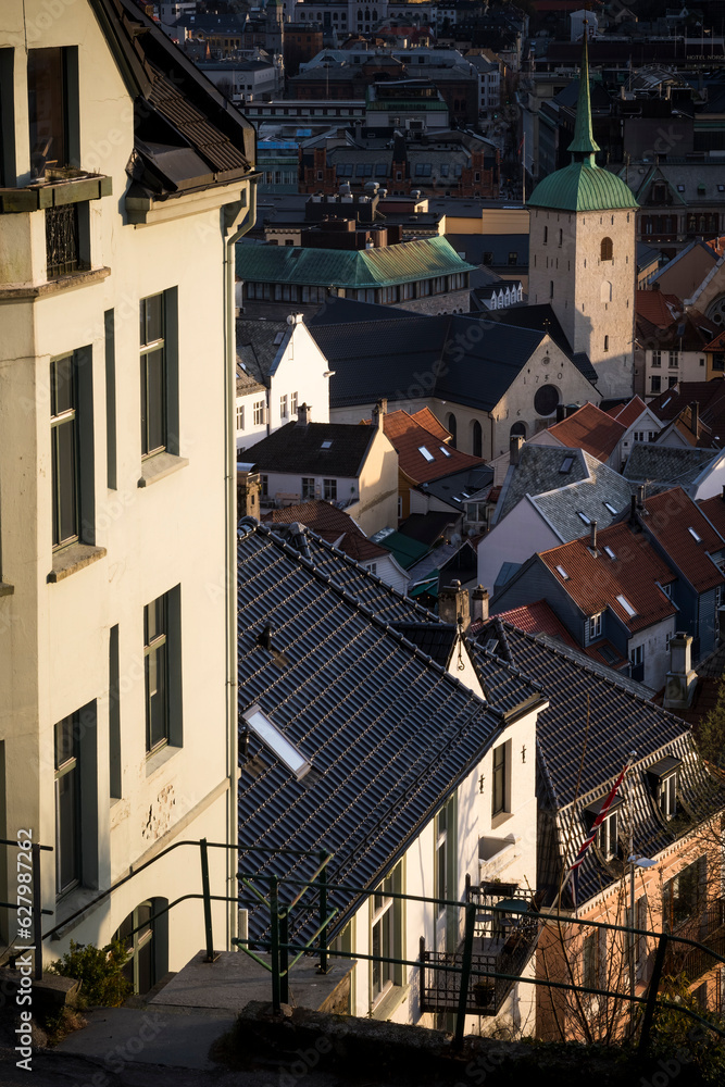 Bergen in Norway lit up by sunshine in the golden hour Bergen in Norway lit up by sunshine in the golden hour