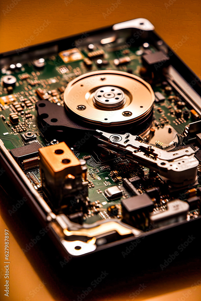 Obraz premium a closeup of a computer hard drive an essential component in data storage devices