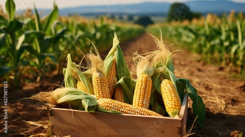 corn in crates in the middle of the field