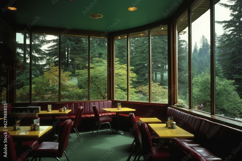 Fototapeta premium Green cafe interior. Generate Ai