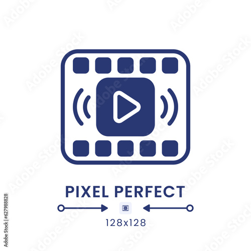 On-demand streaming black solid desktop icon. Subscription-based provider. Media service. Pixel perfect 128x128, outline 4px. Silhouette symbol on white space. Glyph pictogram. Isolated vector image