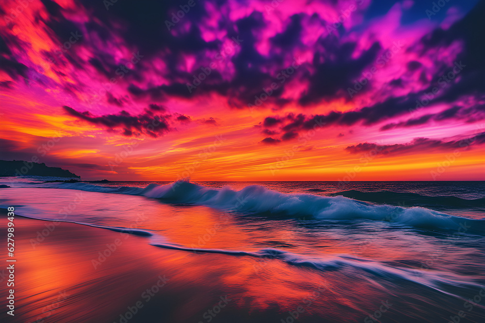 A colorful sunset over the ocean. Generative AI