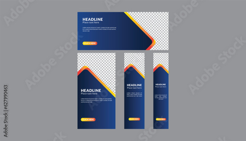 Modern Business Web Benner Design template In 4 layout and size Blueish Gradient color. 