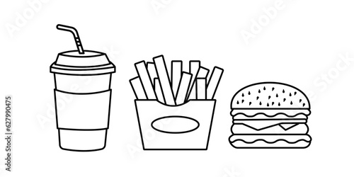 Paper cup with drink, french fries, burguer icon from food collection. Thin linear burguer, food, apple outline icon isolated on white background. Line vector burguer sign, symbol for web and mobile