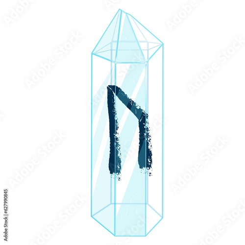 Line Art Crystal with Texture Rune Uruz. Curative Transparent Healing Quartz. Blue Clear Bright Gem. Magic Stone 