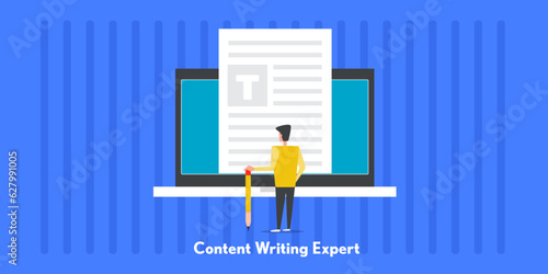 Content writing service. Content expert writing website, social media, content for business, Digital marketing expert. Article, journal, blog publication. Vector illustration background
