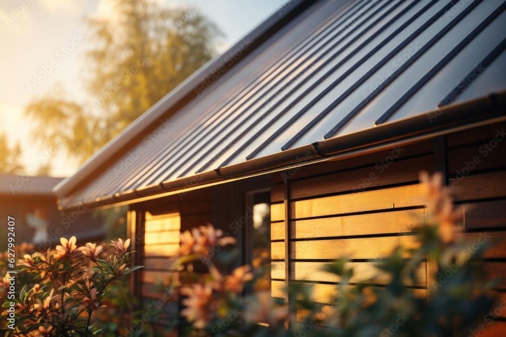 corrugated metal roof installed in a modern house. Corrugated metal roof Modern roof made of metal Metal sheet roof. corrugated metal roof installed in a modern house. Corrugated metal roof Modern roof made of metal Metal sheet roof.