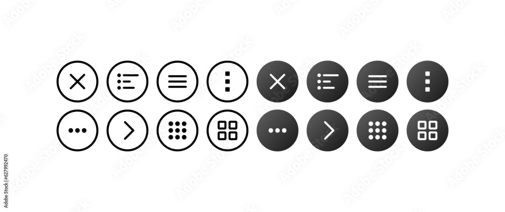 Menu icons. Silhouette, line icons, dropdown menu, application buttons, vector illustration