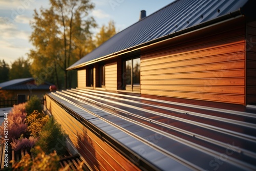 Wallpaper Mural corrugated metal roof installed in a modern house. Corrugated metal roof Modern roof made of metal Metal sheet roof. Torontodigital.ca