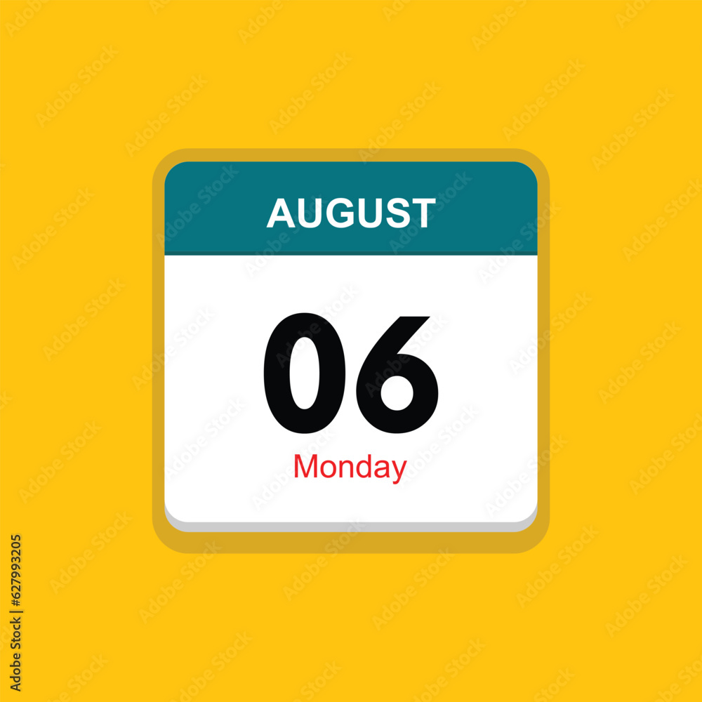 monday 06 august icon with yellow background, calender icon