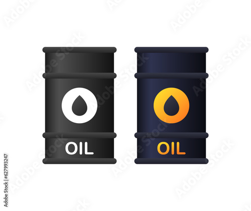 Oil barrel. Flat, color, oil in a barrel, filled barrels attention. Vector illustration