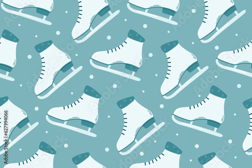 Female ice skating skate, winter sport and entertainment concept. Vector seamless cartoon pattern.