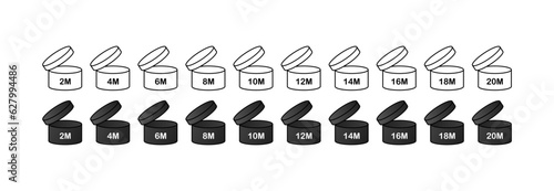 Expiry date after opening. Different styles, black, time after opening. Vector illustration