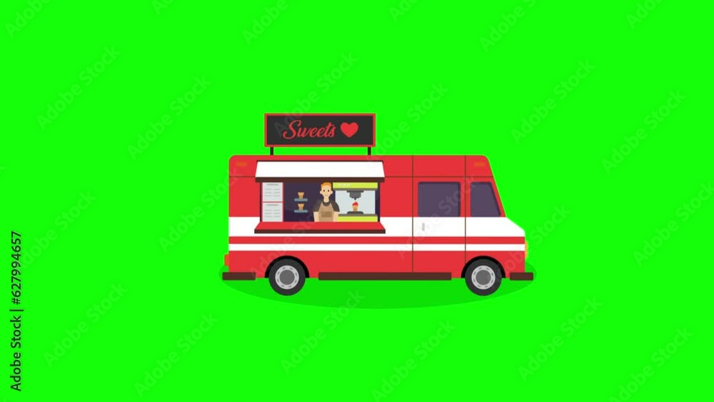 Loop animation of ice cream truck moving on green screen Loop animation of ice cream truck moving on green screen
