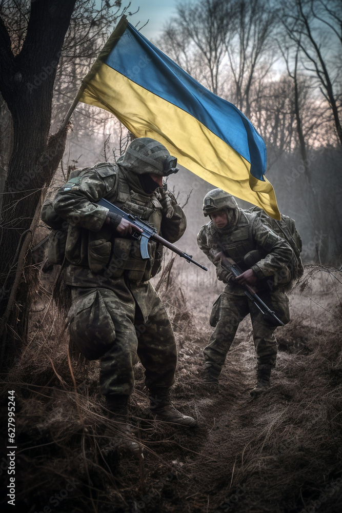 Soldiers with the Ukrainian flag. Military of Ukraine. Battlefield and weapons. Soldiers with the Ukrainian flag. Military of Ukraine. Battlefield and weapons.